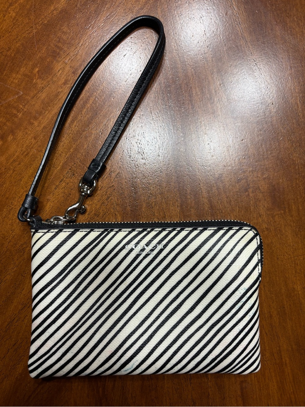 Coach Black and White Striped Wristlet